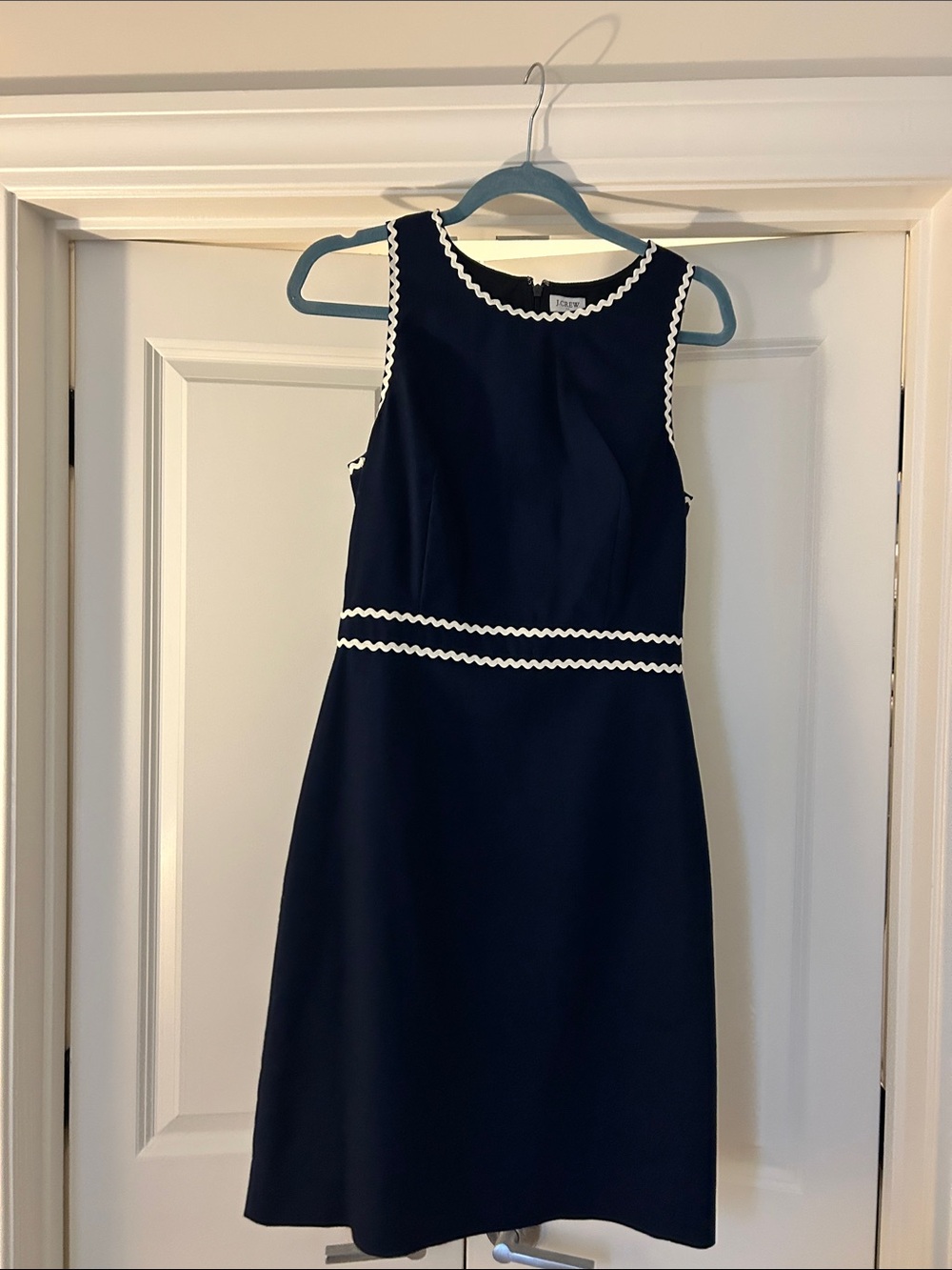 J. Crew Navy Dress with White Scalloped Trim